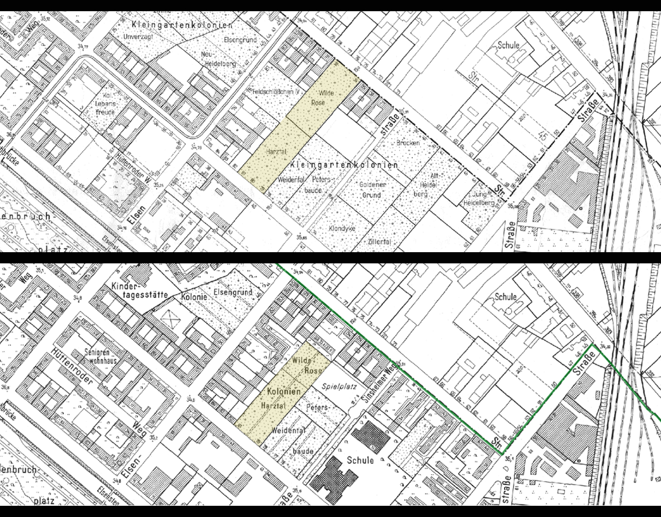 Geoportal Berlin ed., (2012). Historical maps Berlin Neukölln along the Berlin Wall. 1956 (above) 1988 (below)